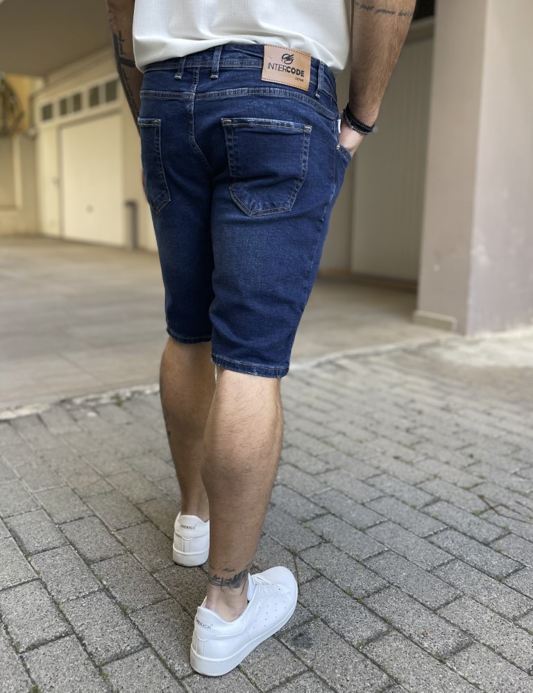Ανδρική μπλε ξεβαμμένη ελαστική τζιν βερμούδα 20132 φωτογραφία